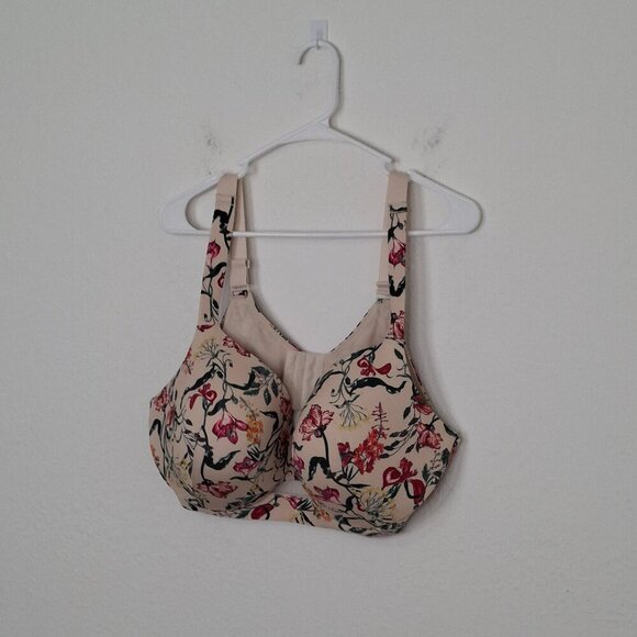 Cacique Lightly Lined Full Coverage Floral Demi Bra Sz 44D Underwire Whimsigoth - Picture 2 of 14